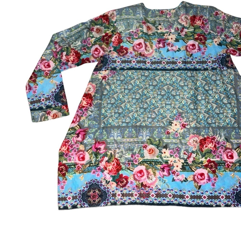 EUC Johnny Was Floral Patterned Tunic Top Tie Front Medium Cotton Sustainable - Picture 7 of 13